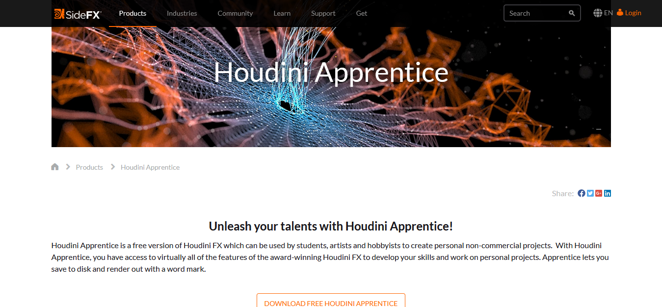 Houdini Apprentice website